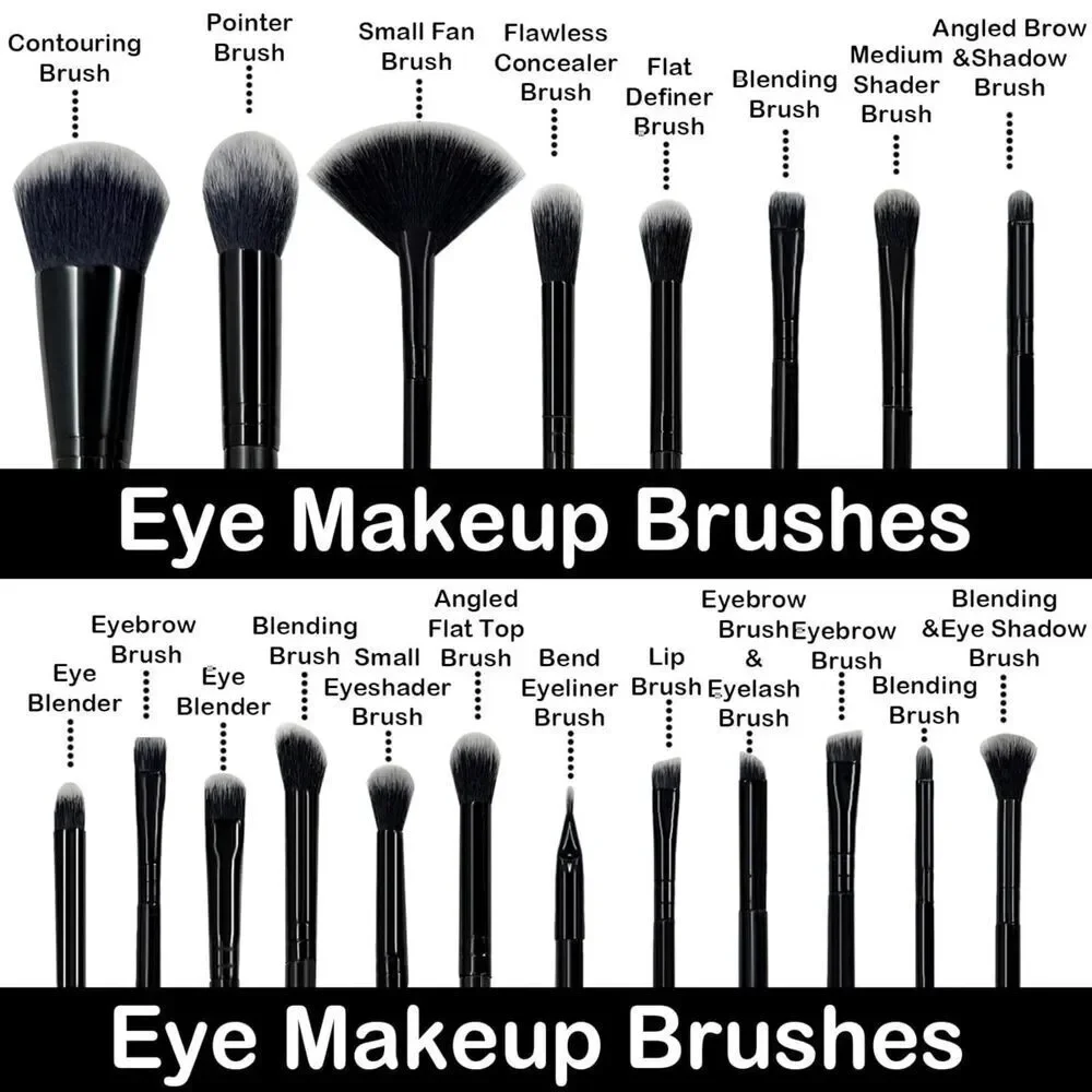 48Pieces Black Professional Premium Synthetic Make up Brushes With Makeup Sponge